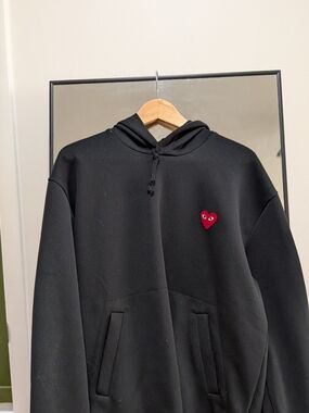 Comme des Garcons Black Hoodie with Red Heart Patch